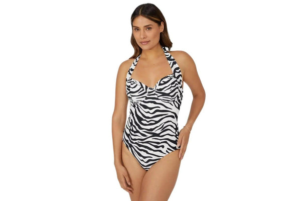 Gorgeous Womens/Ladies Zebra Print One Piece Swimsuit (Black/White) (32F)