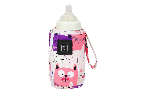 Travel USB Baby Bottle Warmer Milk Heater Bag Thermostat Portable Pouch Pink