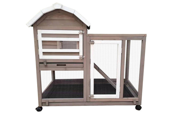 Solid Wood Chicken Coop & Pet Hutch With Wheels - Light Brown & White