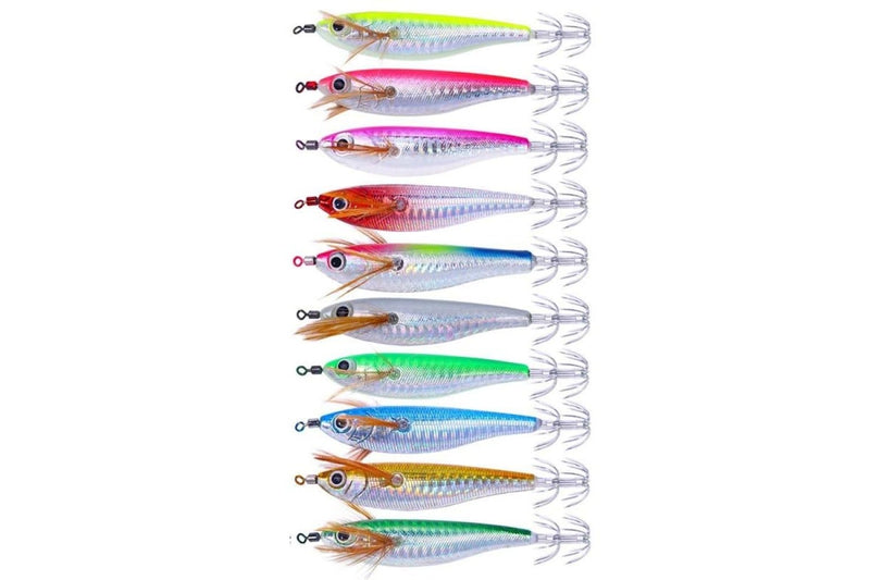 10 Piece Luminous Wooden Shrimp Bait Set With Squid Hook 10.3cm 9.4g