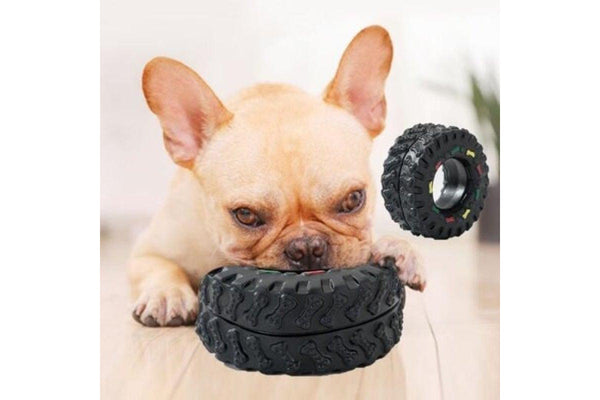 Teeth Grinding Pet Toy Dog Biting Tire Shaped Sound Plaything 4Pcs Black - Standard