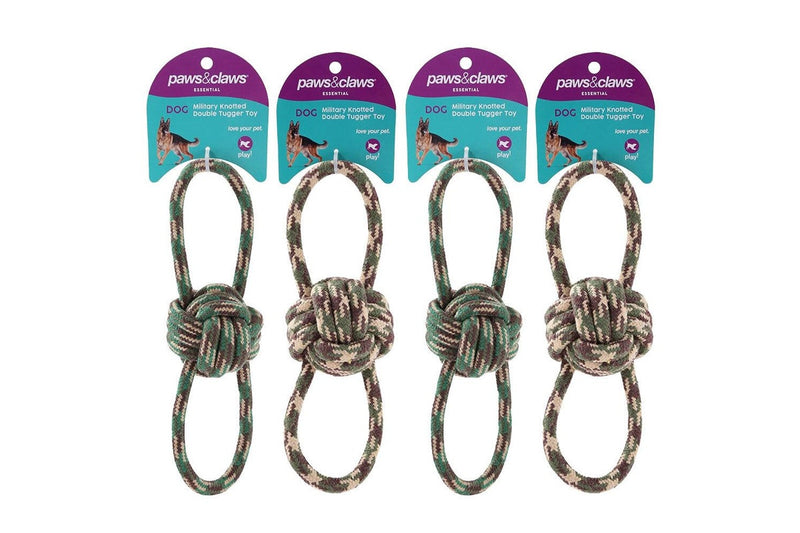 4x Paws & Claws Military 22cm Knotted Pet Dog Tugger Toy Chew Bite Training Asst