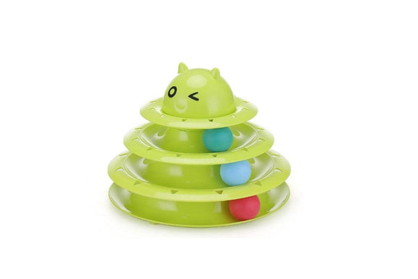 Interactive Cat Toy 3 Layer Circle Track With Moving Balls Turntable And Feather Intellectual Sports - Green - Standard