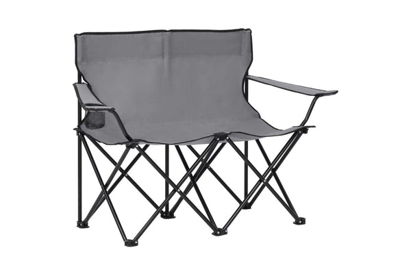 2-Seater Foldable Camping Chair Steel And Fabric Grey - One Size