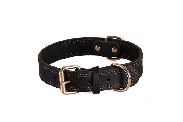 Leather Durable Vintage Heavy-duty Rustproof Double D-ring Pet Collar For Medium Large Dogs