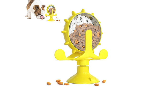 Interactive Pet Treats Dispenser Toy 360 Degrees Rotating Windmill Toy Slow Dog Cat Feeder Yellow