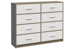 Fraser Country: Lada Home 8 Drawer Storage Dresser - Grey & White With Silver Handle