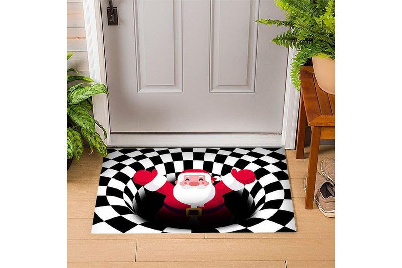 Christmas 3D Printed Vortex Illusion Floor Door Mat Anti-slip Black-S