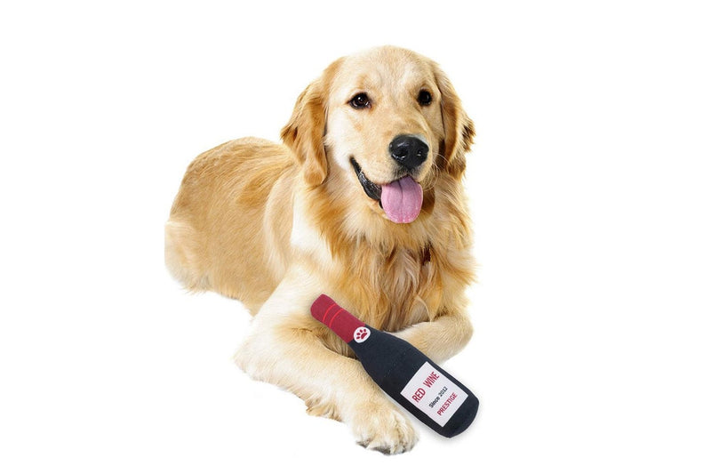 Squeaky Pet Toys Wine Bottle Plush Dog Chew Squeaker Teething Training-Black