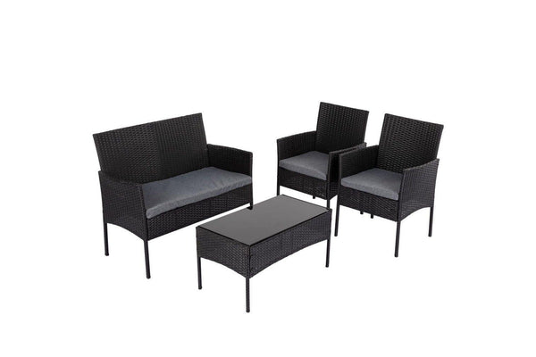 4 Seater Wicker Outdoor Lounge Set &#8211; Black - One Size