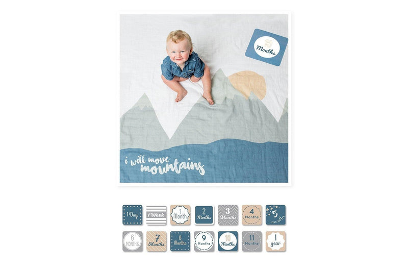 Lulujo's Baby First Year Milestone Blanket & Cards Set - I Will Move Mountains