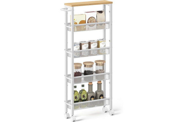 VASAGLE 5-Tier Slim Storage Rolling Cart - White