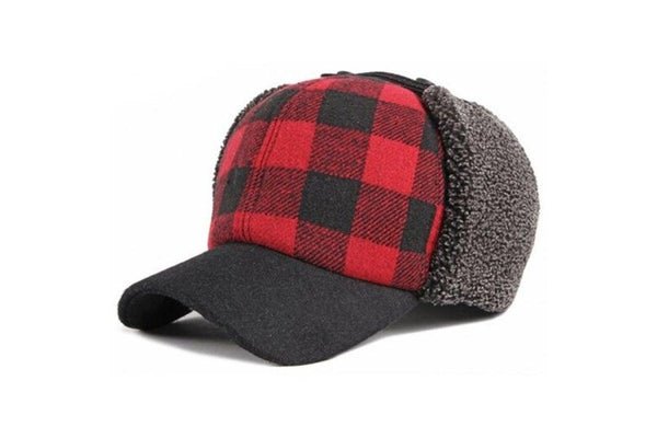 Men's Thick Warm Plaid Ear Protective Hat Fashion Baseball Cap Multi Oversize - Standard