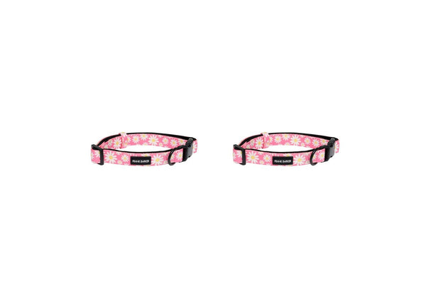 2x Splosh Frank Barker M Pink Daisies Dog Collar Adjustable Neck Strap 33-55cm