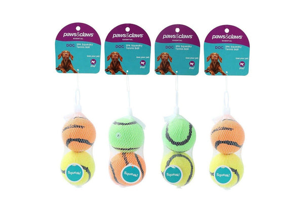 4x 2PK Paws & Claws Squeaky Tennis Balls Pet Dog Toy Interactive Fun Play Assort