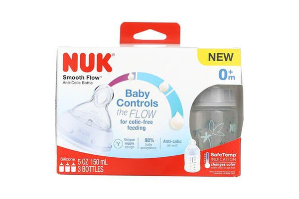 NUK, Smooth Flow, Anti-Colic Bottle, 0+ Months, 3 Bottles, 5 oz (150 ml) Each