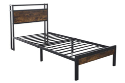 Fraser Country Single Metal Bed Frame with Wooden Rustic Brown Headboard & Footboard - Black