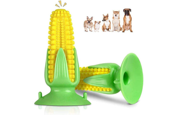 Durable Rubber Squeaker Corn Shaped Dog Chew Toy Teething Stick Calm Anxiety