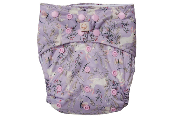 Nestling: Sassy Snap Nappy Complete - Lilac Bunnies (One Size)