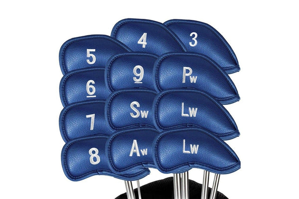 12 Pcs Golf Head Covers 3-9 A/S/P/Lw/ Iron Club Putter Head Protector Covers Blue