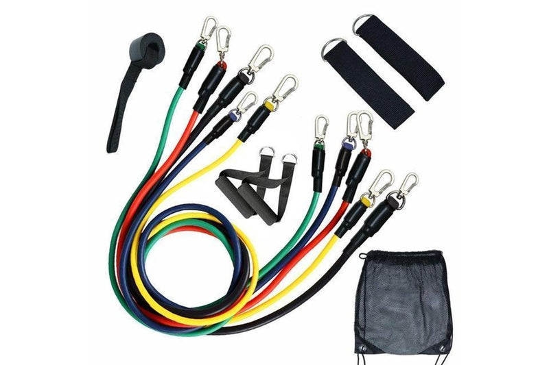 11 Pcs Pull Rope Latex Resistance Bands Body Fitness Equipment Home Exercise Gym - Multicolour