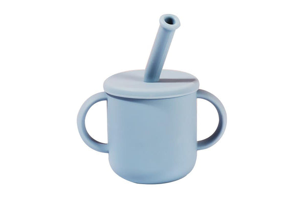 Baby Silicone Cup with Lid and Straw - Blue