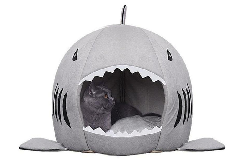 2 in1 Shark-Shaped House Warm Pet Bed - Medium (Grey)