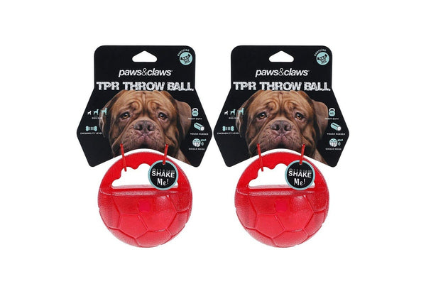 2x Paws & Claws Pet Dog 10cm TPR Rubber Giggle Throw Ball Training Fetch Toy Red