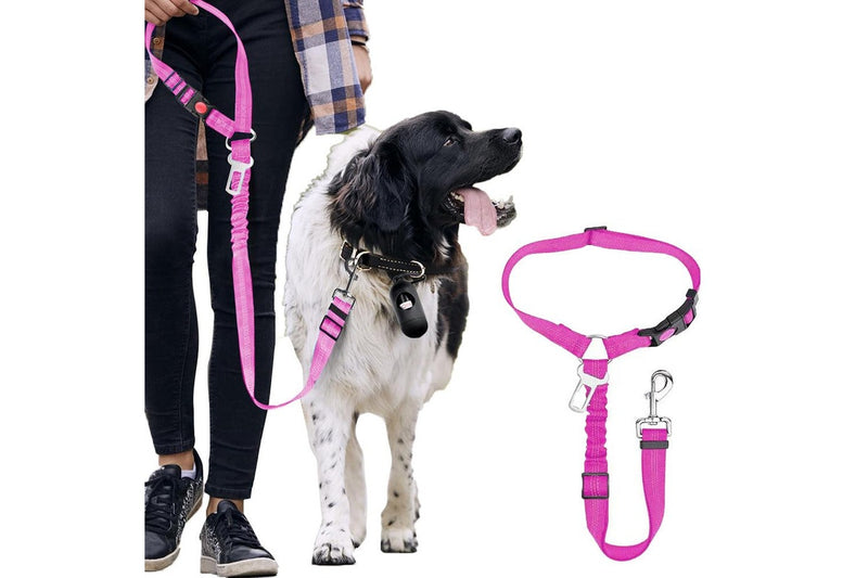 3-in-1 Removable Dog Seat Belt Harness for Car Retractable Reflective Bungee Dog Seatbelt Rose Red