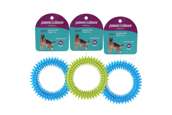 3x Paws & Claws 11cm TPR Spikey Ring Pet Interactive Playing Chewing Toy Assort