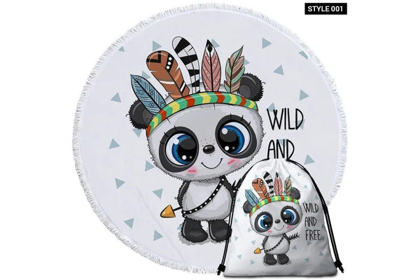 Panda Cartoon Microfiber Round Beach Towel