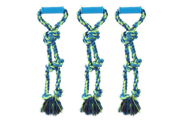 3x Paws & Claws 50cm Twin Knotted Rope Tugger Dog Toy Pet Interactive w Handle