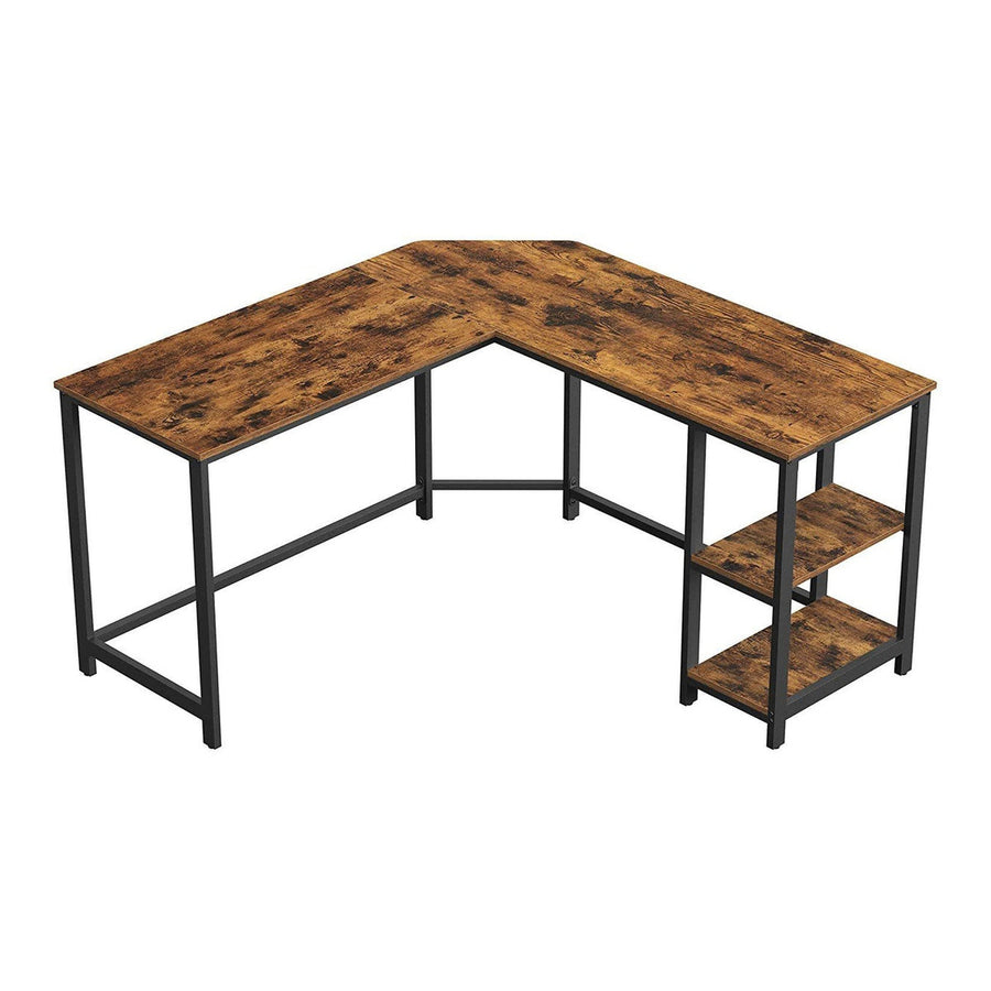 Vasagle L-Shape Computer Desk with 2 Storage Shelves - Rustic Brown