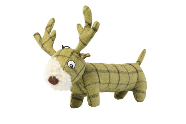 House Of Paws Plush Tweed Stag Long Body Dog Toy (Green) (One Size)