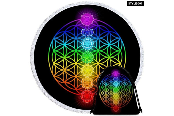 Colorful Summer Chakra Geometric Round Beach Towel