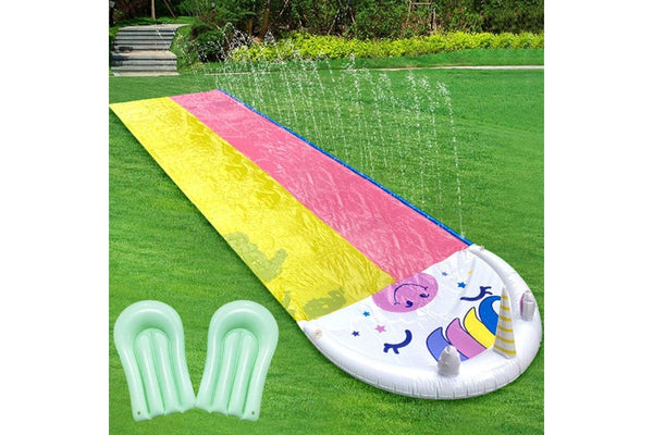 Extra Long Inflatable Slip Splash Slide with 2 Slidingboards Heavy Duty Water Slide for Kids