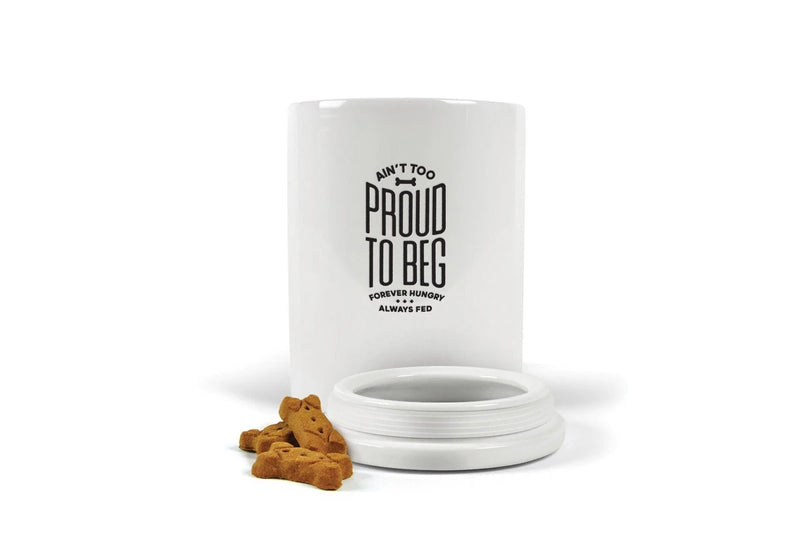 Fred: Howligans Ceramic Treat Jar - Ain't Too Proud To Beg - White