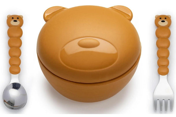 Melii: Silicone Animal Bowl with Lid & Utensils - Bear