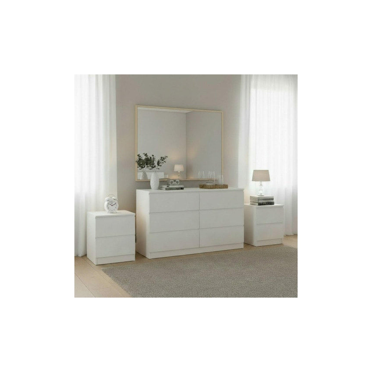 Instock Furniture & Living Bedroom set Liana chest 6 drawer lowboy + 2 * bedside tables white colour
