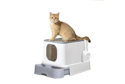 Cat Litter Box Fully Enclosed Kitty Toilet Trapping Sifting Odor Control Basin