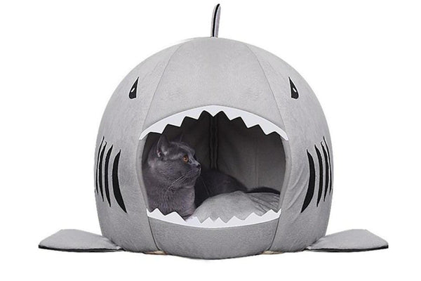 2 in1 Shark-Shaped House Warm Pet Bed - Large (Grey)