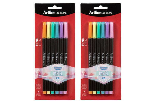 2x 6pc Artline Supreme 0.4mm Fine Point Pens Art Crafts Assorted Pastel Colours