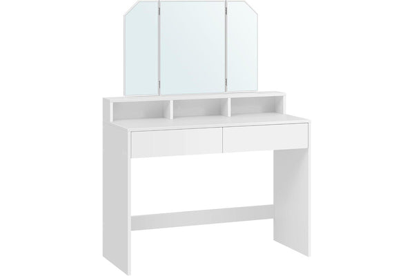 VASAGLE Dressing Table with Tri-Fold Mirror - White