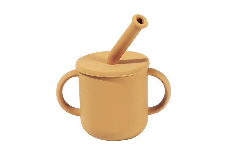 Baby Silicone Cup with Lid and Straw - Yellow