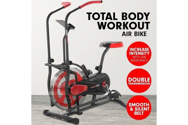 Powertrain Air Resistance Fan Exercise Bike For Cardio - Red