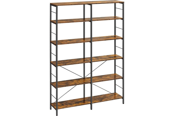 VASAGLE Large 6-Tier Tall Bookshelf - Rustic Brown & Black