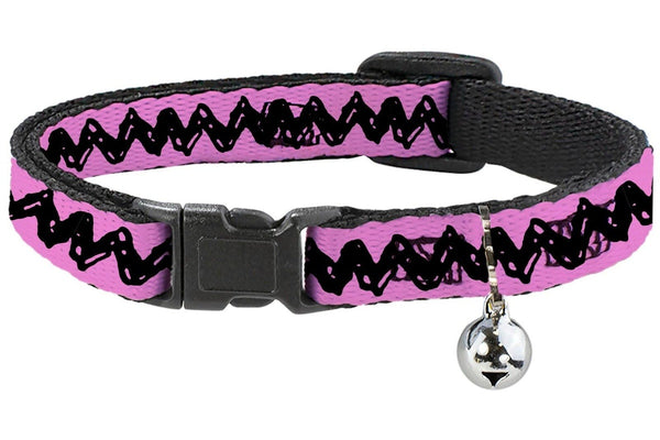 Peanuts: Charlie Brown Zig Zag Stripe Pink/Black - Breakaway Cat Collar with Bell