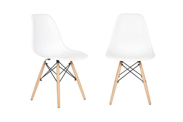 Fraser Country Set of 2 Modern Dining Chair with Beech Wooden Legs - White