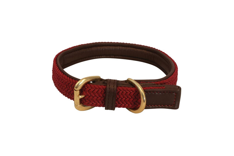 Benji & Flo Interlaced Leather Lined Dog Collar (Burgundy) (S)