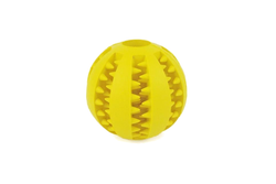 Dog Chew Rubber Ball Toy Dental Clean Teeth Healthy Treat Gum Bite Puppy Pet Play - Yellow - S